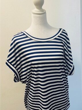 Navy and White Striped Women's Boatneck Top